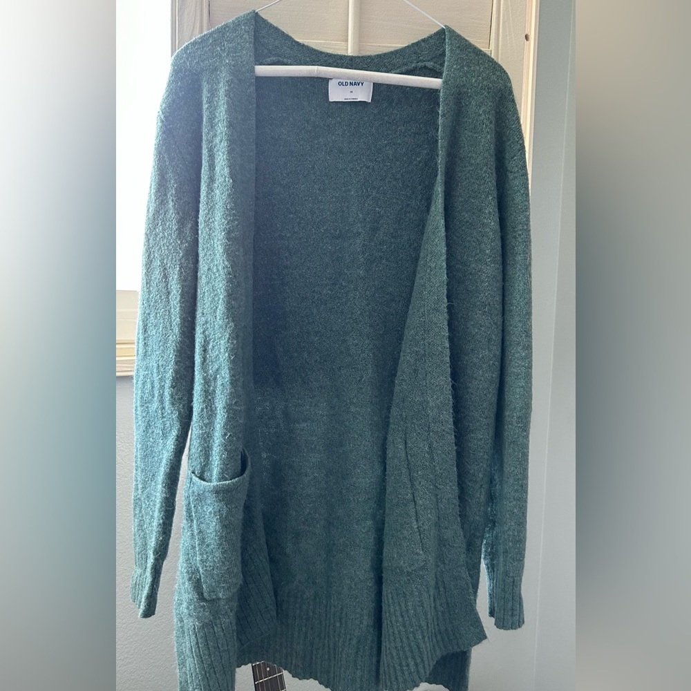 dark green cardigan